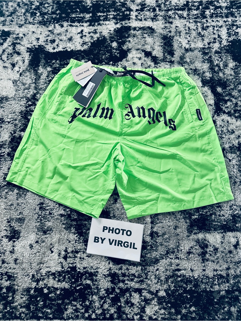 Palm Angels Neon Green Logo Swim Trunks All Sizes Available 100% Authentic